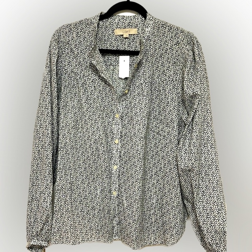 LOFT long sleeve button up blouse with shimmer detail